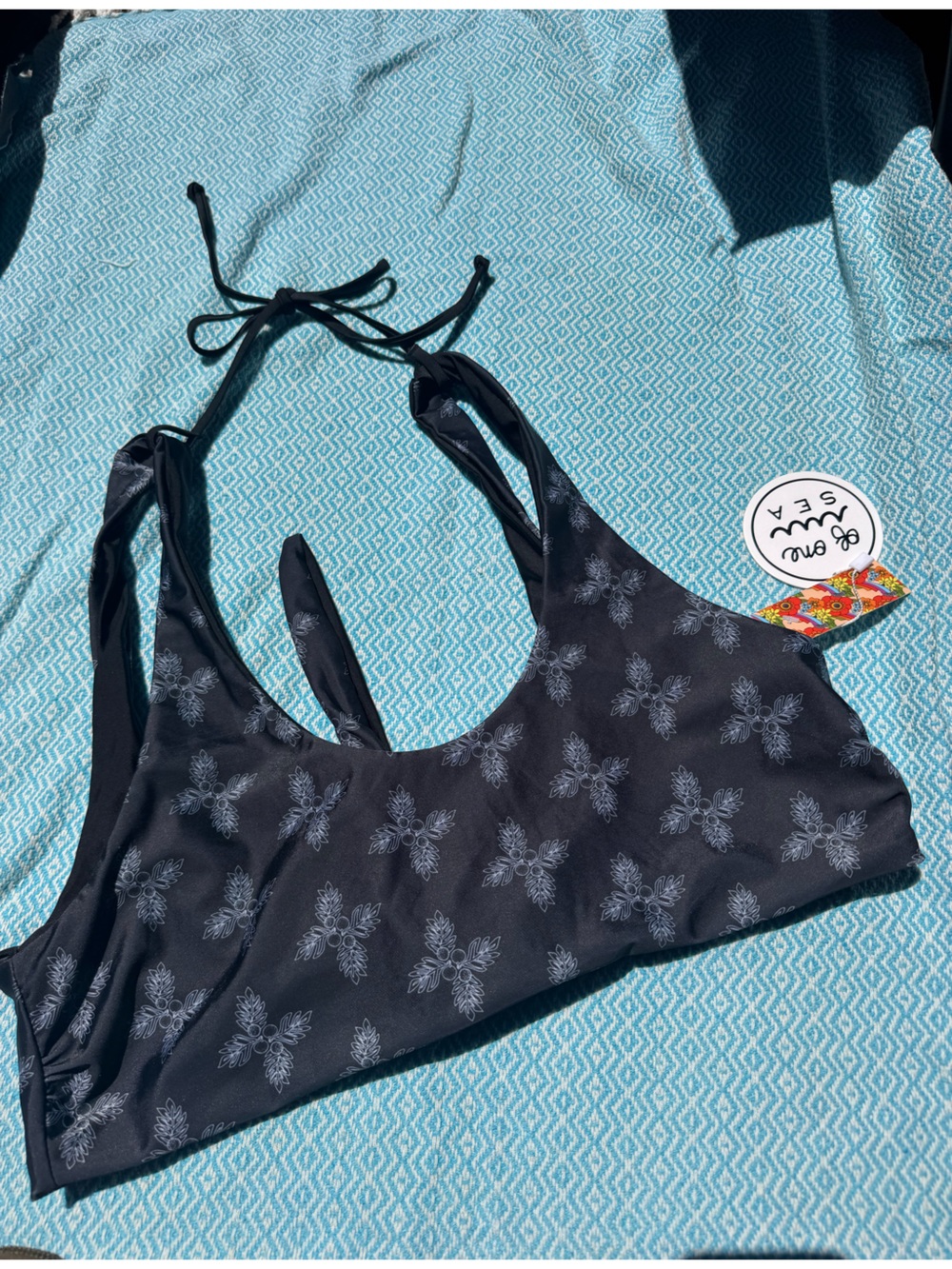 Of one sea Black Floral Print Bikini Top